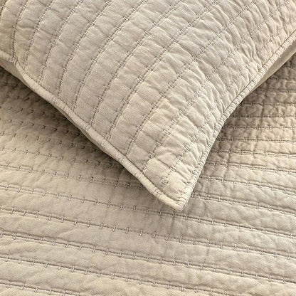 WDCOZY 100% Cotton Oversized King Size Quilt Set - Beige California Cal King Striped Pick Stitch Soft Lightweight Bedspread, Textured Like Linen, Farmhouse Country Rustic Coverlet, 3 Pieces