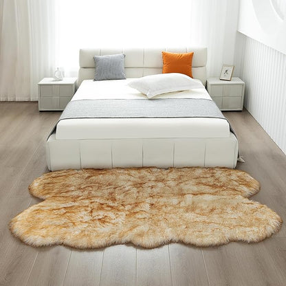 Fluffy Faux Fur Rug White Yellow Sheepskin Area Rug,4x6 Ft Ultra Soft Shaggy Plush Rug for Bedroom Bedside Living Room Nursery Kids Room