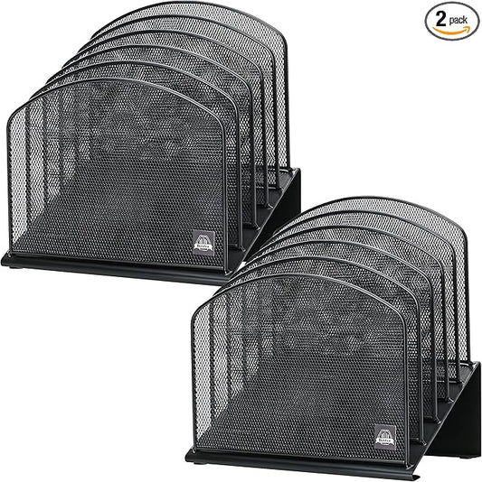 2 Pack Inclined Desk File Organizer, 5 Slot Desktop File Folder Holder Document Holder Sorter Organization and Accessories for Office School Classroom