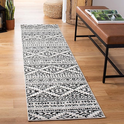 SAFAVIEH Tulum Collection Runner Rug - 2' x 13', Ivory & Black, Moroccan Boho Tribal Design, Non-Shedding & Easy to Clean, Ideal for Living Room, Hallway, Foyer, Bedroom (TUL272B)