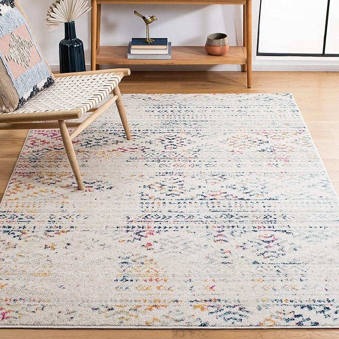 SAFAVIEH Area Rug 3x5 - Tulum Collection - Ivory & Blue, Moroccan Boho Tribal Design, Non-Shedding & Easy to Clean, Ideal for Entryway, Foyer, Accent Space, Bedroom (TUL272C)