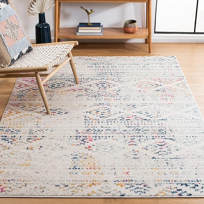 SAFAVIEH Tulum Collection Area Rug - 5'3" x 7'6", Ivory & Blue, Moroccan Boho Tribal Design, Non-Shedding & Easy to Clean, Ideal for Living Room, Bedroom, Dining Space (TUL272C)