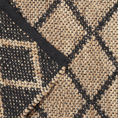 REDEARTH · Jute Cotton Area Rug, Sustainable Handwoven, Non-Shedding, Soft & Durable – Reversible, Neutral Tones for Home Décor in Living Room, Dining Room, Bedroom (Sierra Loom Black, 2'x6')
