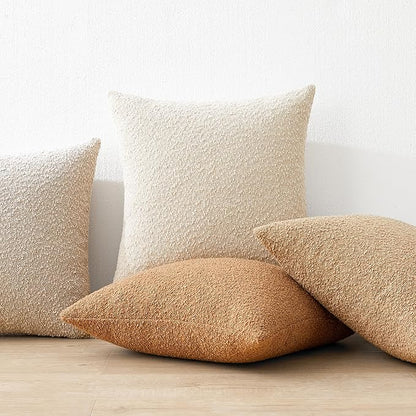 Mixhug Decorative Boucle Throw Pillow Covers, Tobacco Brown, 18 x 18 Inches, Pack of 2 - Textured Boho Pillow Covers for Couch and Bed