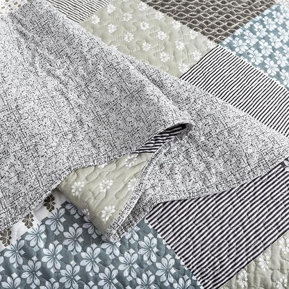 HoneiLife Queen Size Quilt Set - 3 Piece Microfiber Quilts Reversible Bedspreads Patchwork Coverlets Rustic Bedding Set for Queen Bed