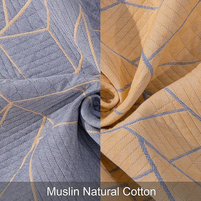 NTBAY 3 Layers Cotton Muslin 106x92 King Bed Blanket, Super Soft Breathable Thermal Yarn Dyed Quilt for Adults, Perfect Lightweight Blanket for Couch Sofa Bed All Seasons, Yellow Triangle