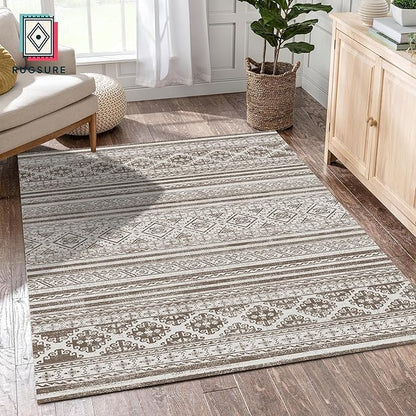 RUGSURE Washable Area Rugs 9' x 12' - 1/6 Thick - Moroccan-Inspired -Stain & Water Resistant Non-Slip - Resistant Rug for Living Room, Bedroom, Nursery, Pet & Child Friendly (Brown)