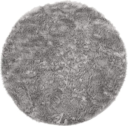 SAFAVIEH Faux Sheep Skin Collection 6' Round Grey FSS235D Silken Glam 2.35-inch Thick Area Rug