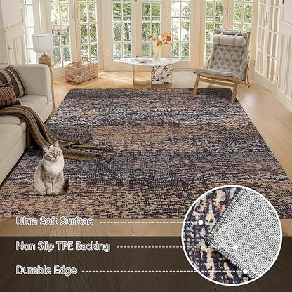RUGSURE Washable Area Rug - 1/6 Thick - Stain & Water Resistant Non-Slip - Resistant Rug for Living Room, Bedroom, Nursery, Pet & Child Friendly, Vintage Charm Area Rugs (Rust, 5' x 7')