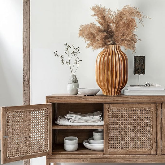 BlossoME 11" Large Ceramic Vases Brown for Farmhouse Entryway Decorative Pottery Living Room Kitchen Decoration Fall Flower Vase for Pampas Grass Fireplace Mantel Console Table