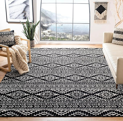 SAFAVIEH Area Rug 8x10 - Tulum Collection - Large - Black & Ivory, Moroccan Boho Tribal Design, Non-Shedding & Easy to Clean, Ideal for Living Room, Bedroom, Dining Space (TUL272Z)