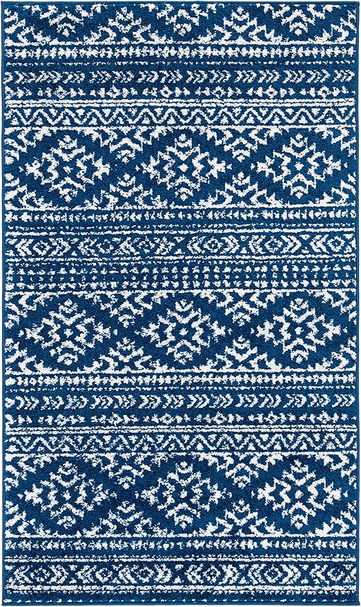 SAFAVIEH Tulum Collection Accent Rug - 2' x 3', Navy & Ivory, Moroccan Boho Tribal Design, Non-Shedding & Easy to Clean, Ideal for Front Door, Kitchen, Entryway, Foyer (TUL272N)