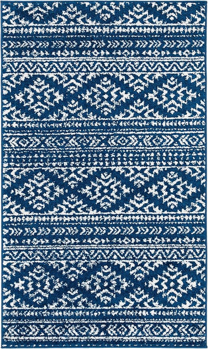 SAFAVIEH Tulum Collection Accent Rug - 2' x 3', Navy & Ivory, Moroccan Boho Tribal Design, Non-Shedding & Easy to Clean, Ideal for Front Door, Kitchen, Entryway, Foyer (TUL272N)