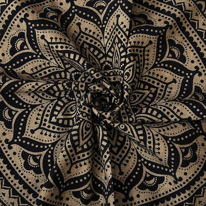Rajsee Gold Mandala Tapestry - Boho Bedroom Aesthetic - Trippy Large Wall Hanging - Black Gold Wall Art 82x92 Inches
