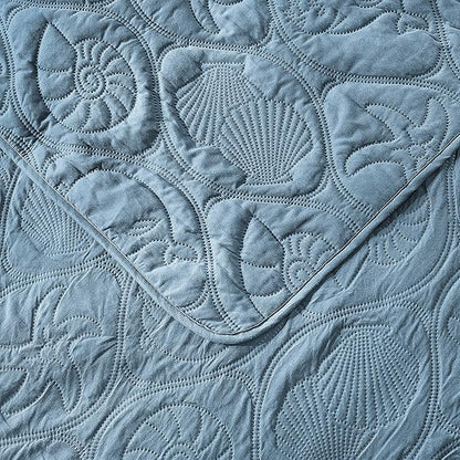 Pure Bedding Quilt Set King/Cal King/California King Size Ash Blue - Oversized Bedspread - Microfiber Coverlet - Includes 1 Quilt and 2 Shams, Ocean Star Pattern