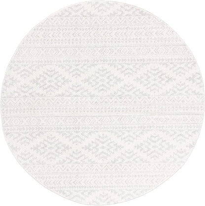 SAFAVIEH Tulum Collection Area Rug - 5' Round, Ivory & Light Grey, Moroccan Boho Tribal Design, Non-Shedding & Easy to Clean, Ideal for Living Room, Bedroom, Dining Space (TUL272G)