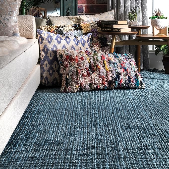 Nuloom Daniela Blue, 6' x 9', Handmade, Jute, Tassel, Soft and Textured, High Traffic, Stain Resistant, Easy Clean, Durable Area Rug for Bedroom, Living Room, Dining Space, Foyer, Entryway
