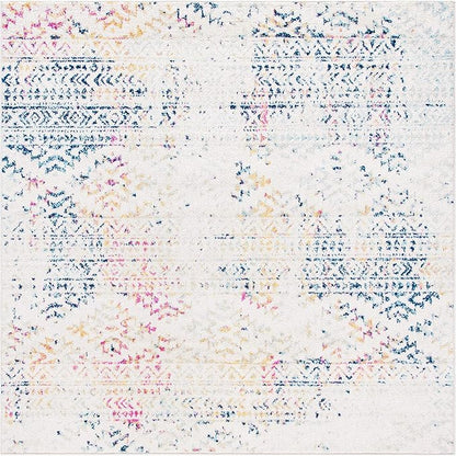 SAFAVIEH Tulum Collection Area Rug - 3' Square, Ivory & Blue, Moroccan Boho Tribal Design, Non-Shedding & Easy to Clean, Ideal for Entryway, Foyer, Accent Space, Bedroom (TUL272C)
