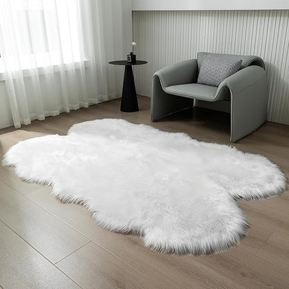 Fluffy Faux Fur Rug White Sheepskin Area Rug,4x6 Ft Ultra Soft Shaggy Plush Rug for Bedroom Bedside Living Room Nursery Kids Room