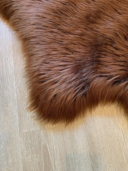 LAMBZY Faux Sheepskin Super Soft Hypoallergenic Silky Shag Rug for Living Room, Kids Room, Sofa (Double 2'x6', Brown)