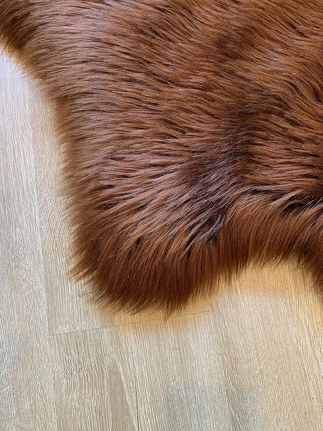 LAMBZY Faux Sheepskin Super Soft Hypoallergenic Silky Shag Rug for Living Room, Kids Room, Sofa (Octo 8 Pelts 6'x8', Brown)