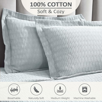 Superior 3 Piece Cotton Bedspread Set, Home Bed Decor, Decorative Bed Spread, 2 Pillow Shams, Medium Weight Blanket, Matelasse Coverlet, Bedding Essentials, Calvert Collection, Queen, Sky Blue