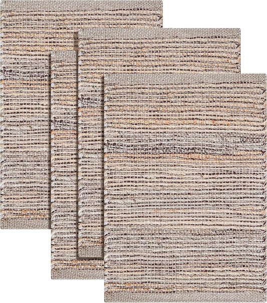 Jute Placemats Set of 4 - Boho Woven Placemats for Dining Tables, Rustic Farmhouse Style, Cotton and Jute, Neutral Colorful Table Mat, 13x19 Inch, Indoor Kitchen Decor - Natural - Brown