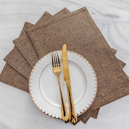 Home Brilliant Cloth Placemats Set of 4 Heat Resistant Dining Table Place Mats Linen Kitchen Table Mats, Brown