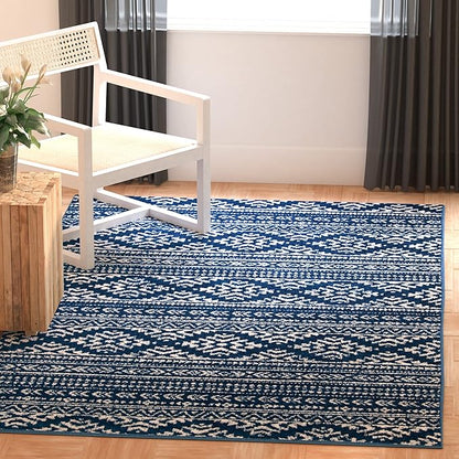 SAFAVIEH Area Rug 3x5 - Tulum Collection - Navy & Ivory, Moroccan Boho Tribal Design, Non-Shedding & Easy to Clean, Ideal for Entryway, Foyer, Accent Space, Bedroom (TUL272N)