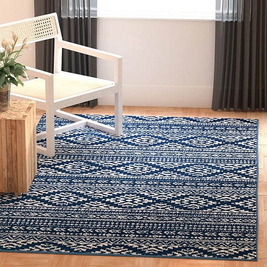 SAFAVIEH Tulum Collection Area Rug - 3' Square, Navy & Ivory, Moroccan Boho Tribal Design, Non-Shedding & Easy to Clean, Ideal for Entryway, Foyer, Accent Space, Bedroom (TUL272N)