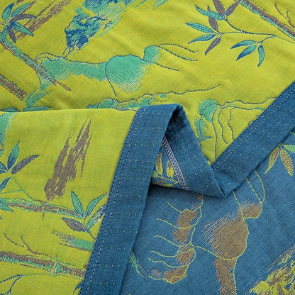 100% Cotton Muslin Jacquard 2 Piece Quilt Set Botanical Bamboo Leaf Print, Soft 3 Layers Gauze Bed Cover Reversible Bedspread Coverlet Breathable Lightweight Bedding Set, Twin
