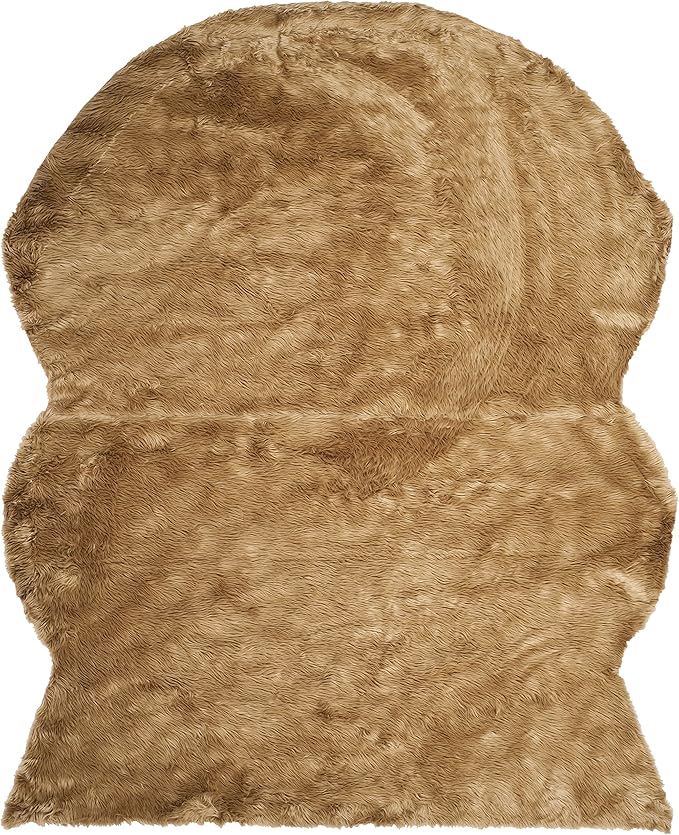 SAFAVIEH Faux Sheep Skin Collection 8' x 10' Camel FSS115E Silken Glam 2.35-inch Thick Area Rug