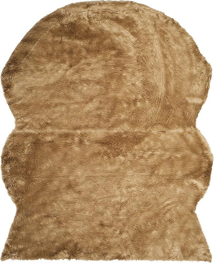 SAFAVIEH Faux Sheep Skin Collection 8' x 10' Camel FSS115E Silken Glam 2.35-inch Thick Area Rug