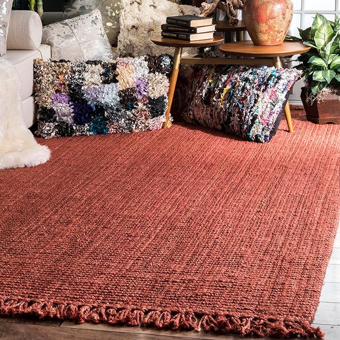Nuloom Daniela Brick, 8'6" x 11'6", Handmade, Jute, Tassel, Soft and Textured, High Traffic, Stain Resistant, Easy Clean, Durable Area Rug for Bedroom, Living Room, Dining Space, Foyer, Entryway