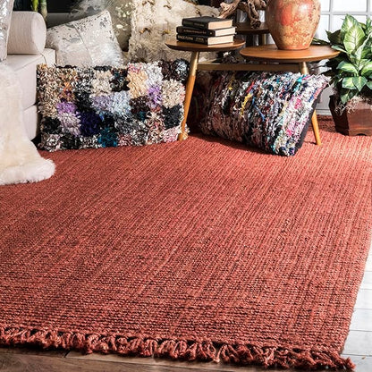 Nuloom Daniela Brick, 8'6" x 11'6", Handmade, Jute, Tassel, Soft and Textured, High Traffic, Stain Resistant, Easy Clean, Durable Area Rug for Bedroom, Living Room, Dining Space, Foyer, Entryway