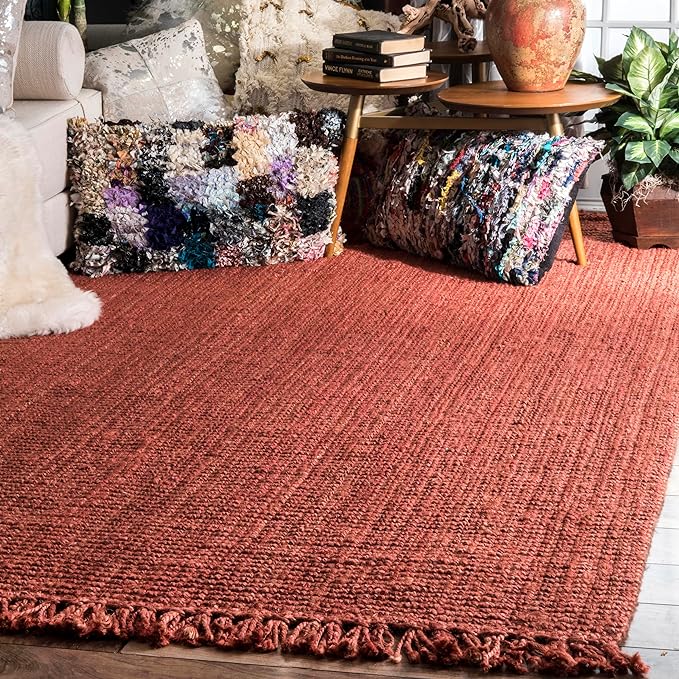 Nuloom Daniela Brick, 3' x 5', Handmade, Jute, Tassel, Soft and Textured, High Traffic, Stain Resistant, Easy Clean, Durable Area Rug for Bedroom, Living Room, Dining Space, Foyer, Entryway