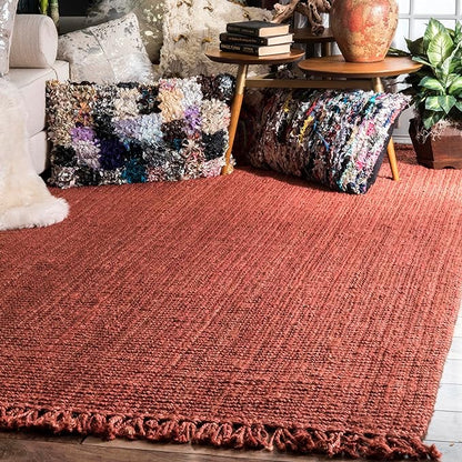 nuLOOM 5x8 Daniela Jute Tassel Hand Woven Area Rug, Brick, Solid Chunky Farmhouse Design, Natural Fiber, For Bedroom, Dining Room, Living Room, Hallway, Office, Entryway
