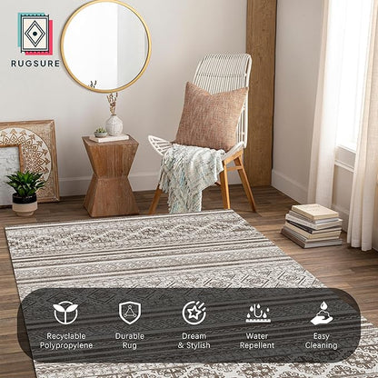 RUGSURE Washable Area Rugs 5' x 7' - 1/6 Thick - Moroccan-Inspired -Stain & Water Resistant Non-Slip - Resistant Rug for Living Room, Bedroom, Nursery, Pet & Child Friendly (Brown)