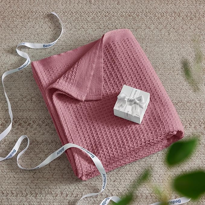Bedsure Gentlesoft 100% Cotton Blanket King Size for Bed - Breathable and Soft, Thick Cozy Waffle Weave Christmas Blanket Gift for Women, Dusty Rose, 104x90 inches