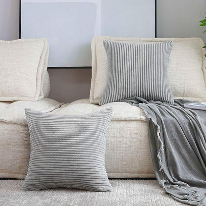 Home Brilliant Euro Shams 2 Pack Striped Soft Velvet Corduroy European Throw Pillow Sham for Sofa Couch Bench, 26x26 inch, Light Grey