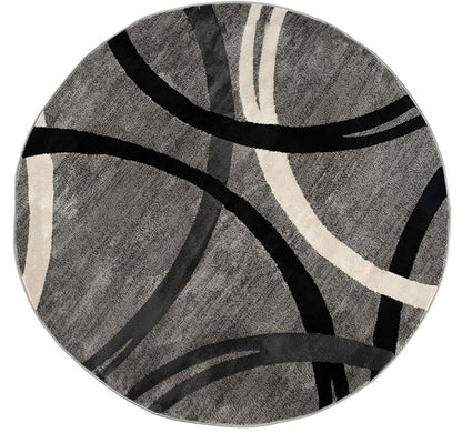 Rugshop Wavy Circles Design Round Rug, Carpet with Jute Backing for Living Room, Dining Room, or Bedroom, Gray, 8' Round