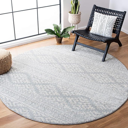 SAFAVIEH Tulum Collection Area Rug - 3' Round, Light Grey & Ivory, Moroccan Boho Tribal Design, Non-Shedding & Easy to Clean, Ideal for Entryway, Foyer, Accent Space, Bedroom (TUL272F)