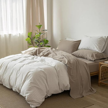 MooMee Bedding Sheet Set 100% Washed Cotton Linen Like Textured Breathable Durable Soft Comfy (Solid Mocha Brown, Twin XL)