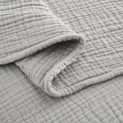100% Cotton Muslin Queen Blanket (90" x 90") – A Luxuriously Soft, 4-Layer Lightweight and Breathable Gauze Blanket, Perfect for Year-Round use on beds, couches (Grey, Queen)