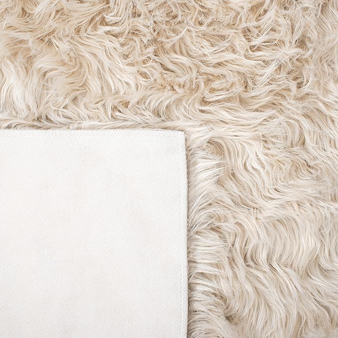 SAFAVIEH Faux Sheep Skin Collection 3' x 5' Beige FSS235K Silken Glam 2.35-inch Thick Area Rug