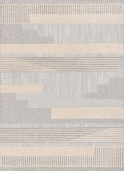 Well Woven Harlow Collection Briar Beige - Modern Tribal Minimalist Geometric 8x10 Area Rug - Ideal for Living Room, Dining Room & Bedroom - Durable, Stain Resistant & Easy to Clean