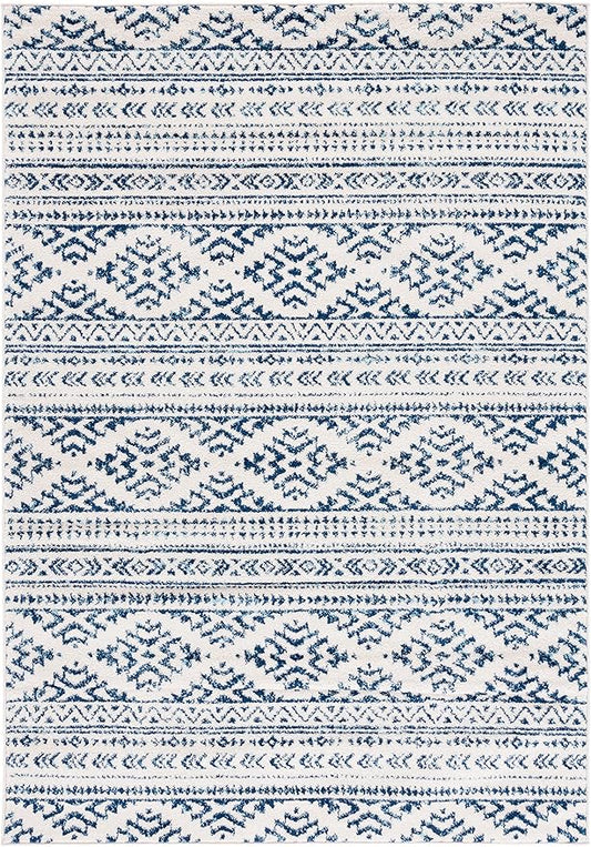 SAFAVIEH Area Rug 4x6 - Tulum Collection - Ivory & Navy, Moroccan Boho Tribal Design, Non-Shedding & Easy to Clean, Ideal for Living Room, Bedroom, Dining Space (TUL272D)