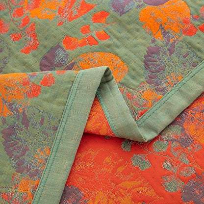 100% Cotton Muslin Blanket Jacquard Ginkgo Leaf Floral Quilt, Soft Bed Cover 3 Layers Lightweight Breathable Gauzy Reversible Bedspread Coverlet Bedding King(98"x94"), No Pillow Sham