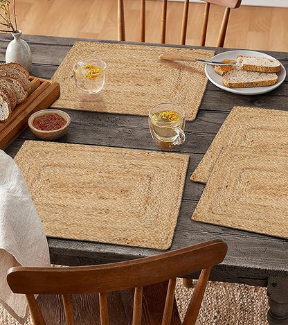Hausattire Jute Braided Placemats 13x19 Inches Set of 4 Reversible Handwoven Boho Vintage Placemats for Kitchen Dining Tables|BBQ's Thanksgiving Decor Weddings Indoor & Outdoor Parties|Natural