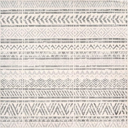 Rugshop Geometric Boho Square Rug – Gray Tribal Pattern, Perfect for Living Room, Bedroom, Dining Room, 6'6" x 6'6" Square